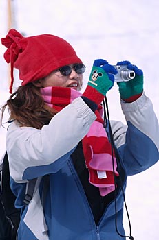 Touristin auf dem Jungfraujoch, Schweiz